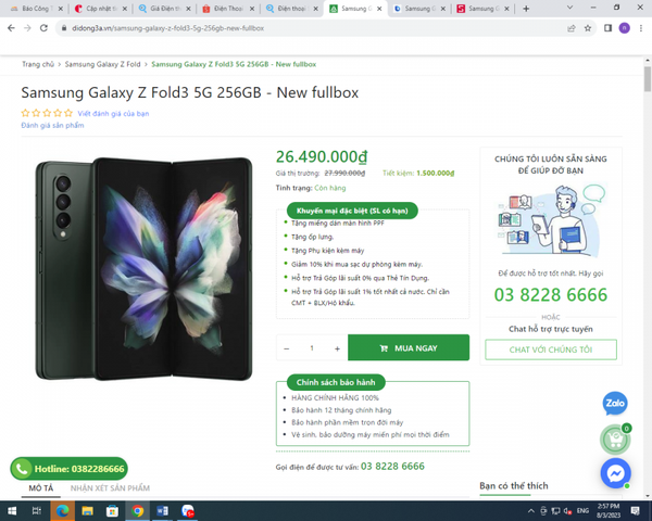 So sánh giá, giá tốt hôm nay 3/8/2023: Điện thoại Samsung Galaxy Z Fold3 5G ở đâu giá tốt nhất?