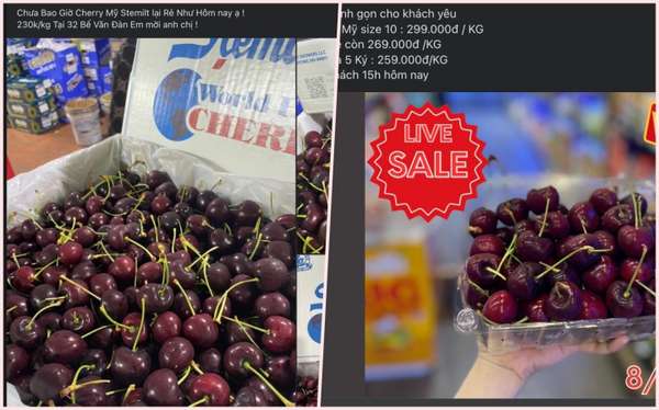 Cherry Mỹ đang được rao bán với giá thấp kỷ lục trên chợ mạng. (Ảnh chụp màn hình)