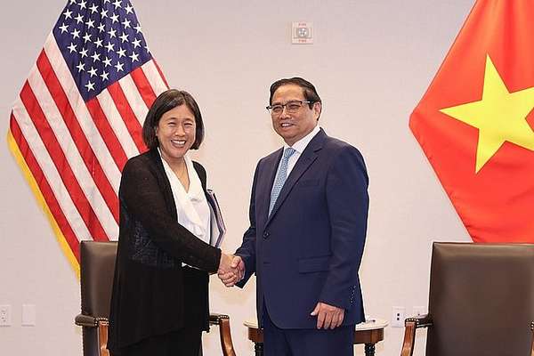hủ tướng Chính phủ Phạm Minh Chính tiếp Đại diện Thương mại Hoa Kỳ Katherine Tai nhân dịp dự Phiên thảo luận chung cấp cao khóa 78 Đại hội đồng Liên Hợp Quốc.