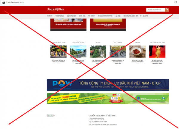 Mạo danh chuyên trang Kinh tế Việt Nam của Báo Công Thương