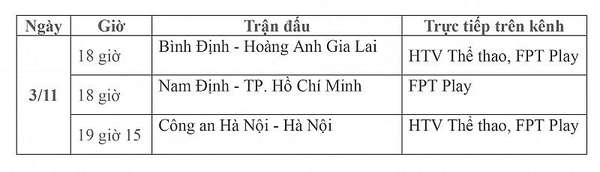 Lịch thi đấu trực tiếp vòng 3 V League 2023/2024 ngày 3/11: Bình Định-HAGL, Nam Định-TP.HCM, CAHN-Hà Nội