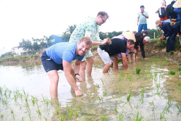 Quảng Nam: Khách Tây thích thú đội mưa cấy lúa, tát nước ở Hội An