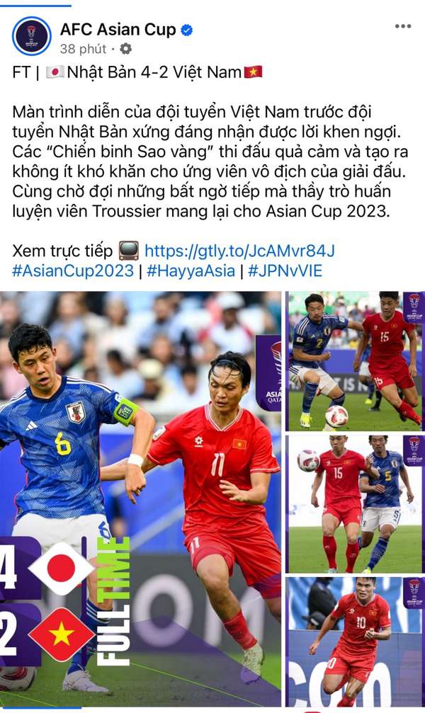 Trang Asian Cup của AFC phấn khích trước những gì đội tuyển Việt Nam đã thể hiện
