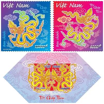 Ngắm hình ảnh rồng trên các bộ tem bưu chính