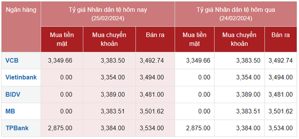 Tỷ giá Nhân dân tệ hôm nay 25/2/2024: Giá CNY không đổi tại các ngân hàng, chợ đen tăng