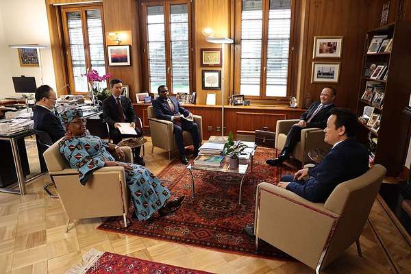 Đại sứ Mai Phan Dũng cùng Tổng Giám đốc WTO Ngozi Okonjo-Iweala. Ảnh: TTXVN