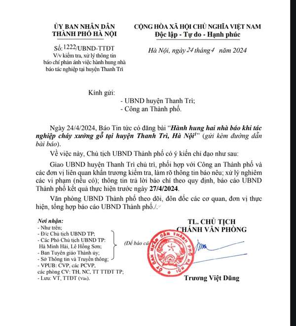 Chủ tịch Hà Nội chỉ đạo làm rõ vụ 2 phóng viên bị hành hung