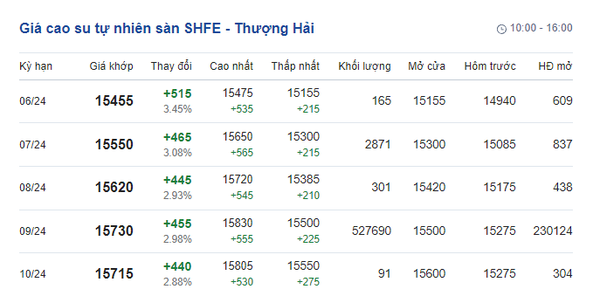 Giá cao su ngày 30/5/2024: Tăng mạnh 3,4%