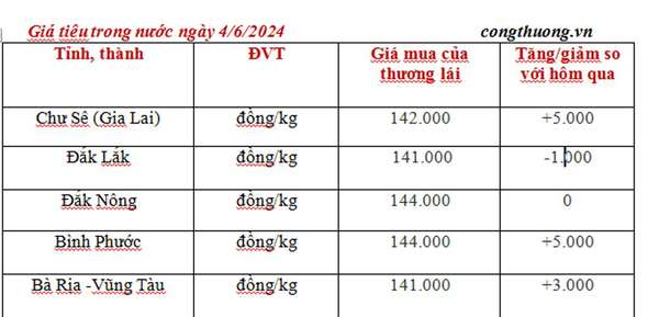 Giá tiêu hôm nay 4/6/2024:Cao nhất ở mốc 144.000 đồng/kg tại Đắk Nông