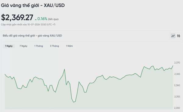 Biểu đồ biến động giá vàng trong 24 giờ qua