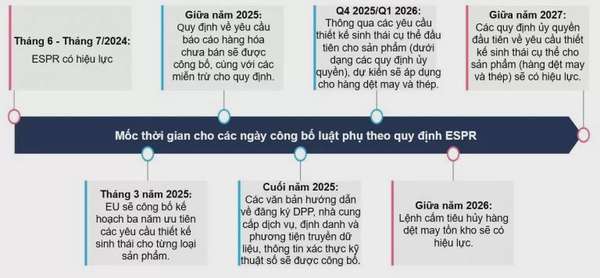 Mốc thời gian cho các ngày công bố luật phụ theo quy định ESPR. Ảnh: Vinatex