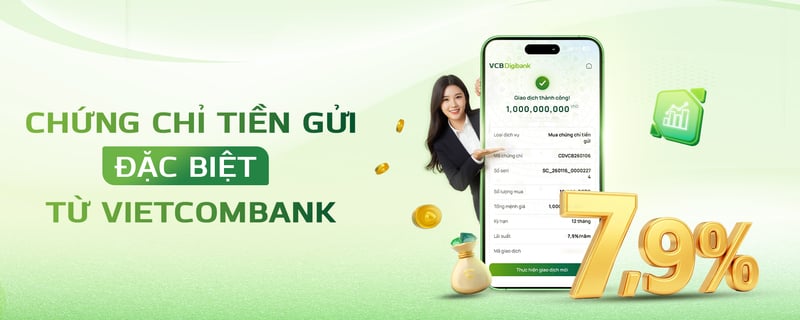 Chứng chỉ tiền gửi trực tuyến Vietcombank lãi suất lên đến 7,9%/năm