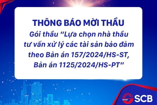 SCB triển khai lựa chọn đơn vị tư vấn đấu thầu gói thầu xử lý tài sản bảo đảm theo Bản án 157/2024/HS-ST, Bản án 1125/2024/HS-PT